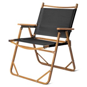 54.5*58*73.5cm Large Aluminum Frame 600D Khaki Oxford Fabric Loading 100kg Imitation Wood Grain Spray Paint Camping Chair Black