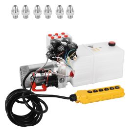 6 Quart 6 Way Hydraulic Power Unit 12V DC Double Acting Solenoid Hydraulic Pump with Plastic Reservoir