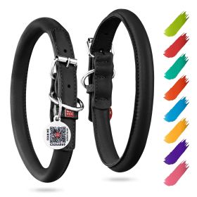 Black Ultra Soft Rolled Leather Dog Collar for Small Medium Dogs Soft Padded Male and Female Dog Collar 13-16 inch Neck