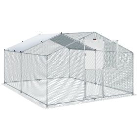 VEVOR Metal Chicken Coop, 13.1 x 9.8 x 6.6 ft Large Chicken Run, Peaked Roof Outdoor Walk-in Poultry Pen Cage for Farm or Backyard