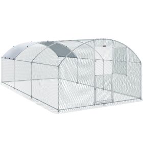 VEVOR Large Metal Chicken Coop with Run, 19.7x9.8x6.6ft, Walkin Poultry Cage for Yard with Waterproof Cover