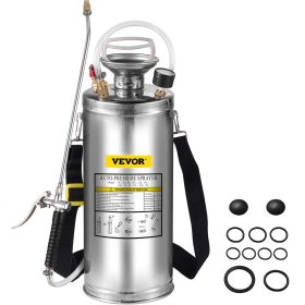 VEVOR 2Gal Stainless Steel Sprayer, Set with 20" Wand& Handle& 3FT Reinforced Hose, Hand Pump Sprayer with Pressure Gauge&Safety Valve