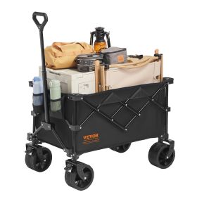 VEVOR Collapsible Folding Wagon, 220 L Beach Wagon Cart with All-Terrain Wheels, Heavy Duty Folding Wagon Cart Max 330 lbs with Drink Holders