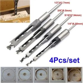 Square Hole Saw Auger Drill Bit Cut Mortising Chisel Woodworking Tool Set