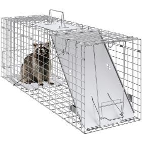 VEVOR Live Animal Cage Trap, 31" x 10" x 12" Humane Cat Trap Galvanized Iron, Folding Animal Trap with Handle for Rabbits, Stray Cats, Squirrels