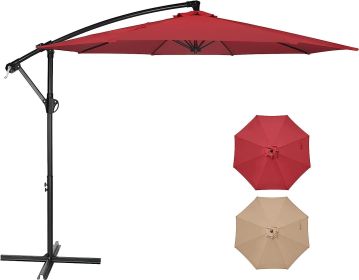 10ft Offset Umbrella Cantilever Patio Hanging Umbrella Outdoor Market Umbrella with Crank & Cross Base Suitable for Garden, Lawn, backyard and Deck