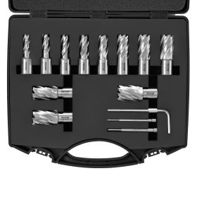 VEVOR Annular Cutter Set, 13 pcs Weldon Shank Mag Drill Bits, 1" Cutting Depth, 7/16" to 1-1/16" Cutting Diameter, M2AL HSS, 2 Pilot Pins