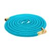 Aqua Joe Kink-Free 50-Foot Expandable Garden Hoses W/ Heavy-Duty Brass Valve & Flow Control Shut-off, 5/8-inch (Light Blue)