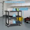 3-Tier Metal Utility Cart Trolley Tool with Flat Handle and 2 Lockable Universal Wheels