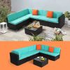 Brown Gradient Rattan Lake Blue Cushion Cushion Vacuum Packing Rattan 7 Piece Set