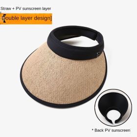 UPF50 + sunscreen cap empty top women's summer cycling anti-ultraviolet uv sun hat all-match large eaves folding sun hat (Color: G-khaki-black headband, size: All yards)