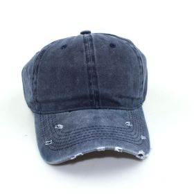 Water washed worn-out baseball cap Autumn and winter vintage personality worn-out edge soft top cap (colour: Navy blue, size: Adjustable)